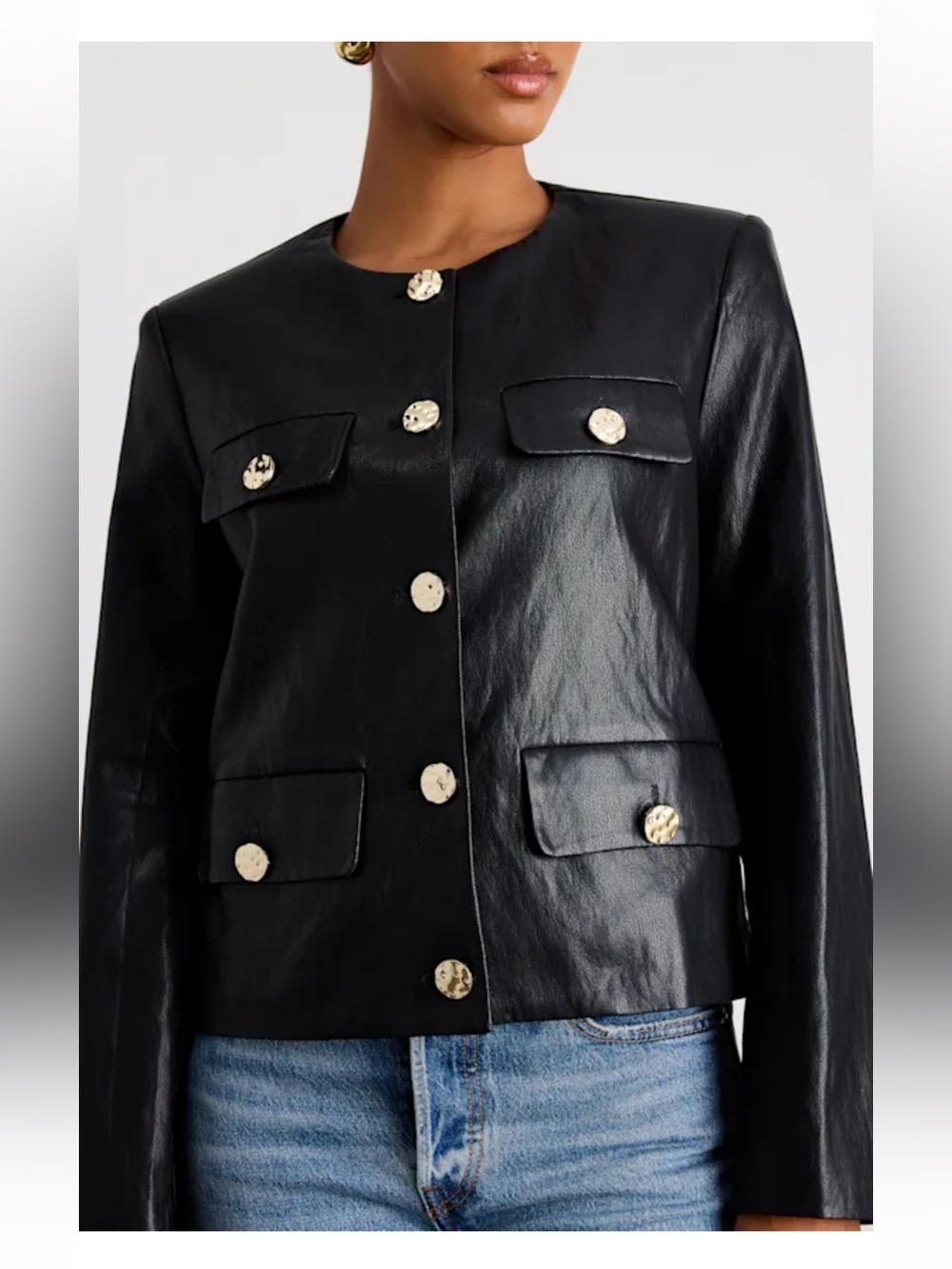 Tabitha Black Vegan Leather Button-Front Jacket - Picture 4 of 4